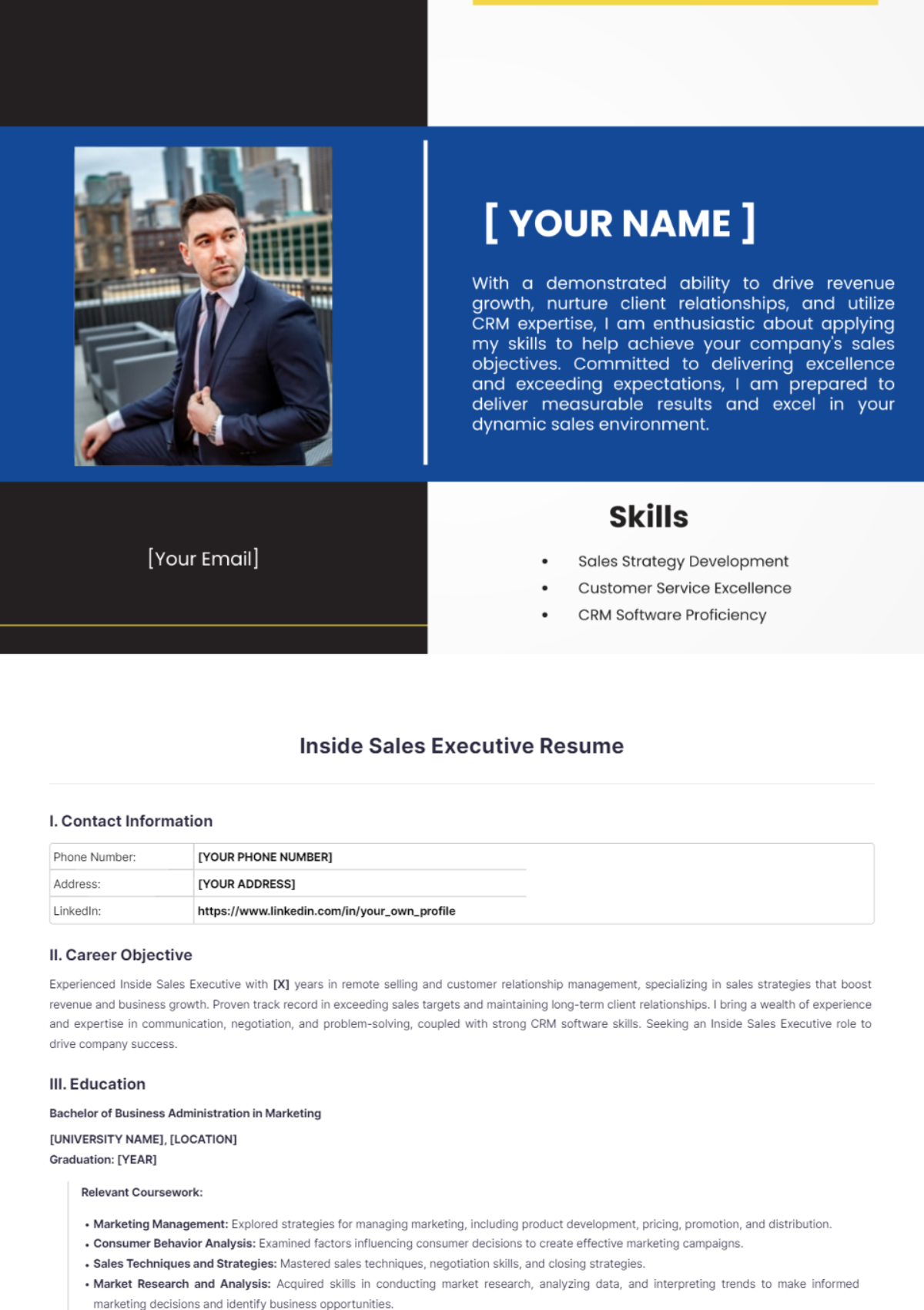 Inside Sales Executive Resume - Edit Online & Download