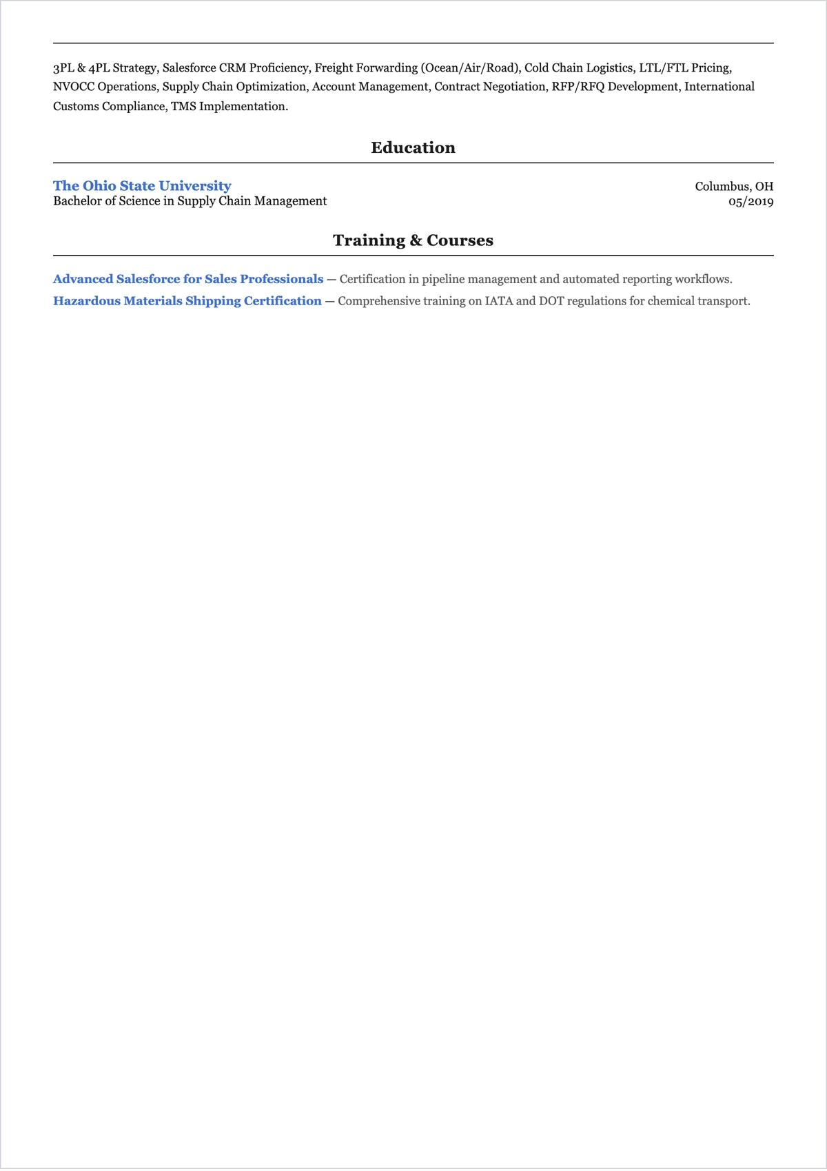 Free Logistics Sales Executive ATS Resume Template, AI Resume Builder