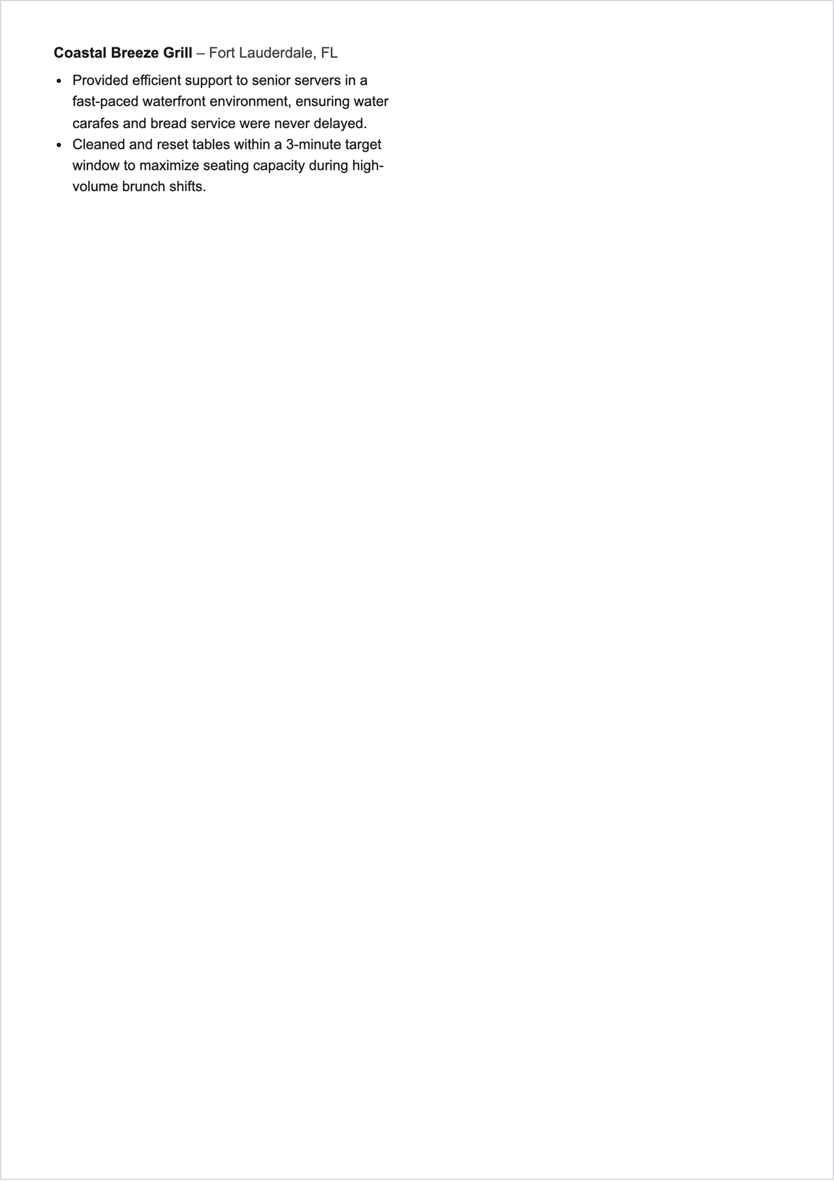 Free Hotel And Resort Waitress ATS Resume Template, AI Resume Builder
