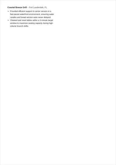 Free Hotel And Resort Waitress ATS Resume Template, AI Resume Builder