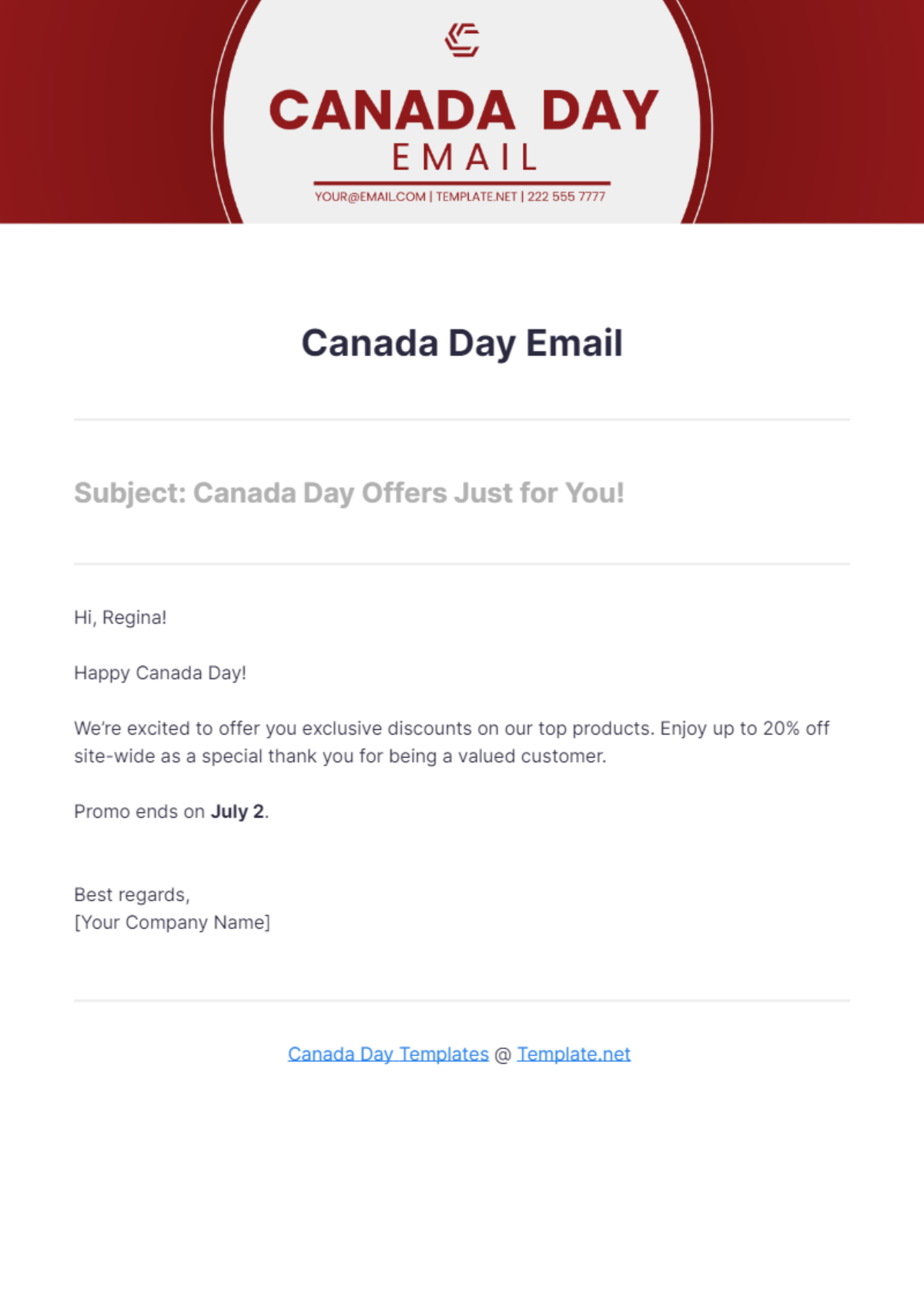 Canada Day Email Template - Edit Online & Download