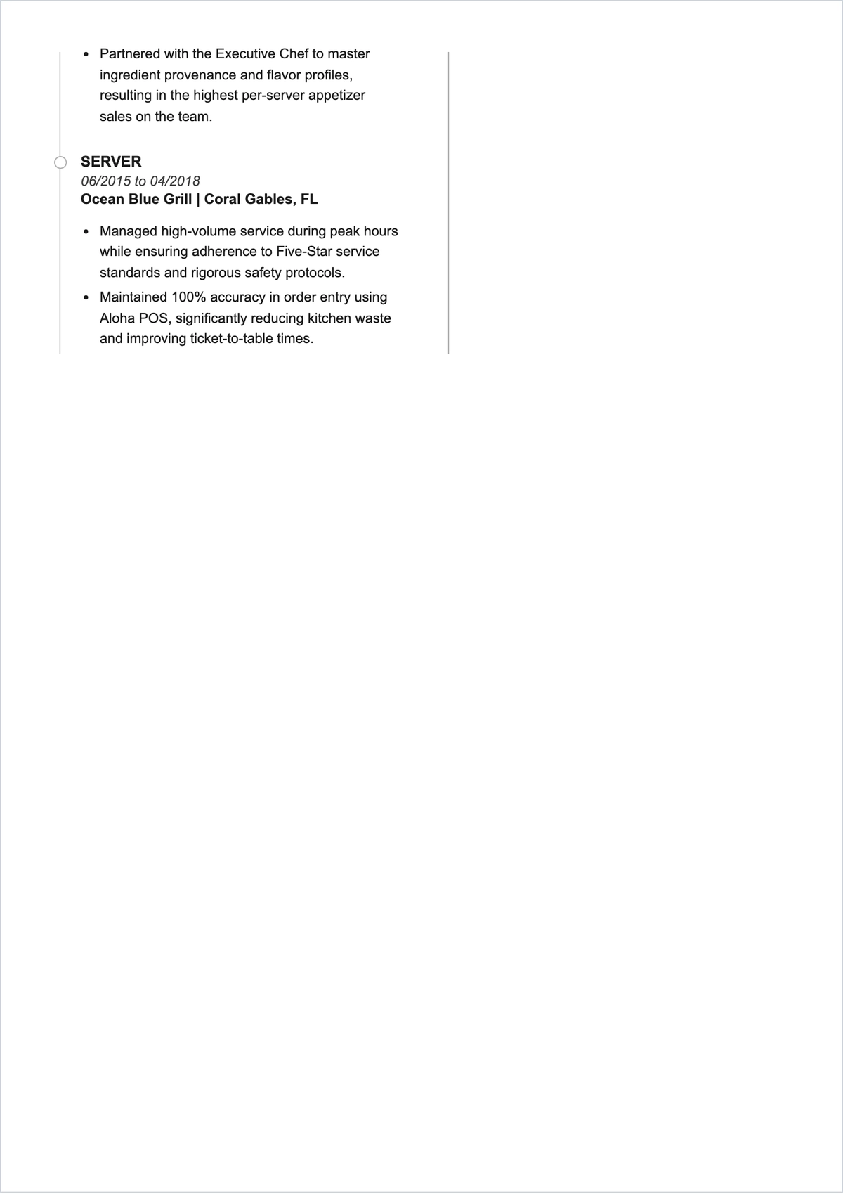 Free Waitress ATS Resume With Wine Service Template, AI Resume Builder