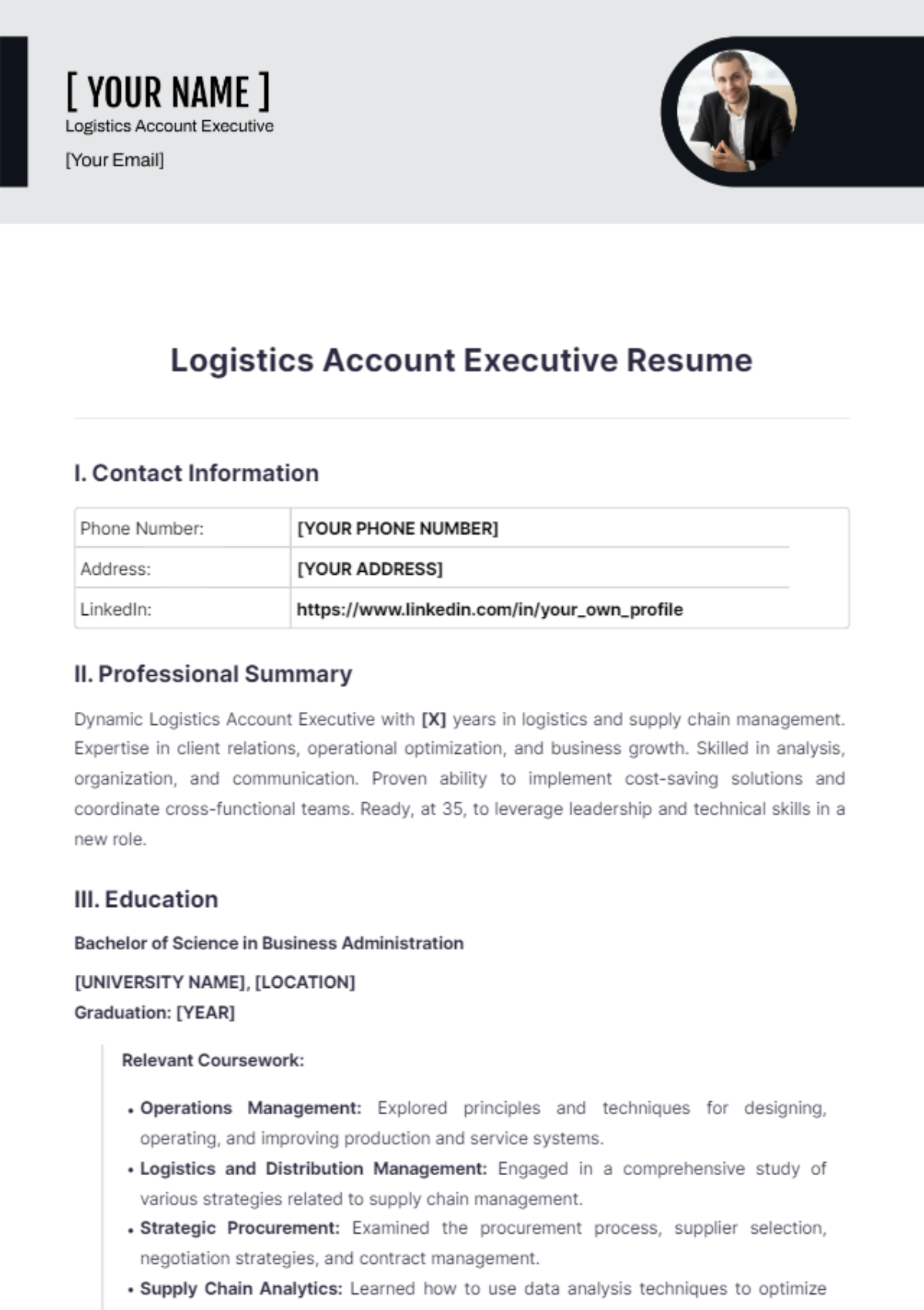 Logistics Account Executive Resume - Edit Online & Download