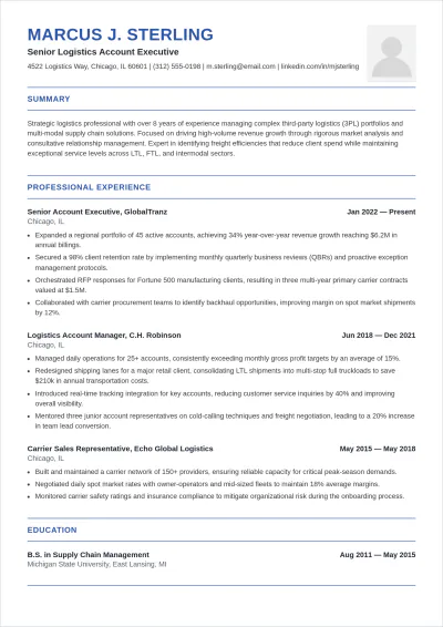 Free Logistics Account Executive ATS Resume Template