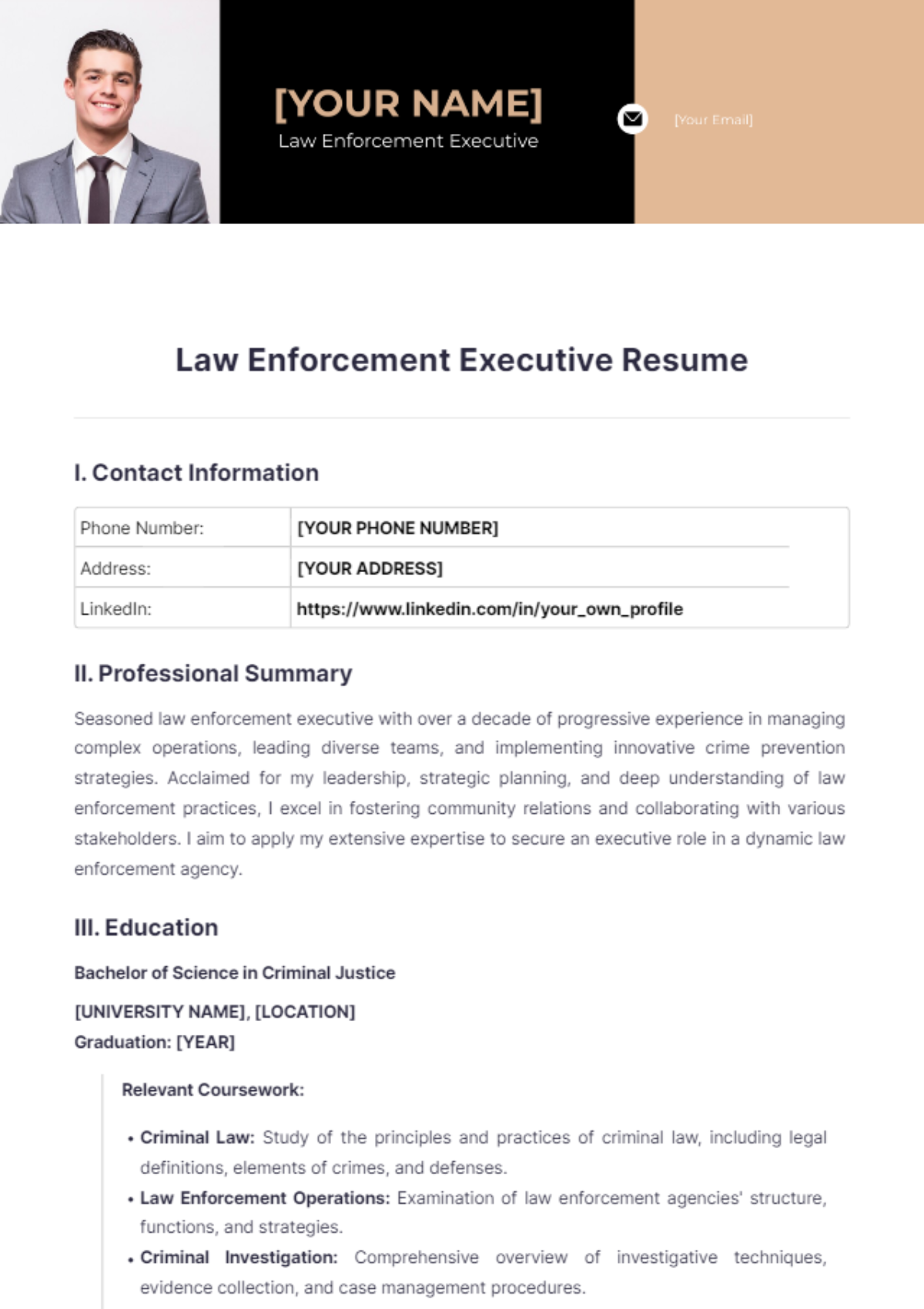 Law Enforcement Executive Resume - Edit Online & Download