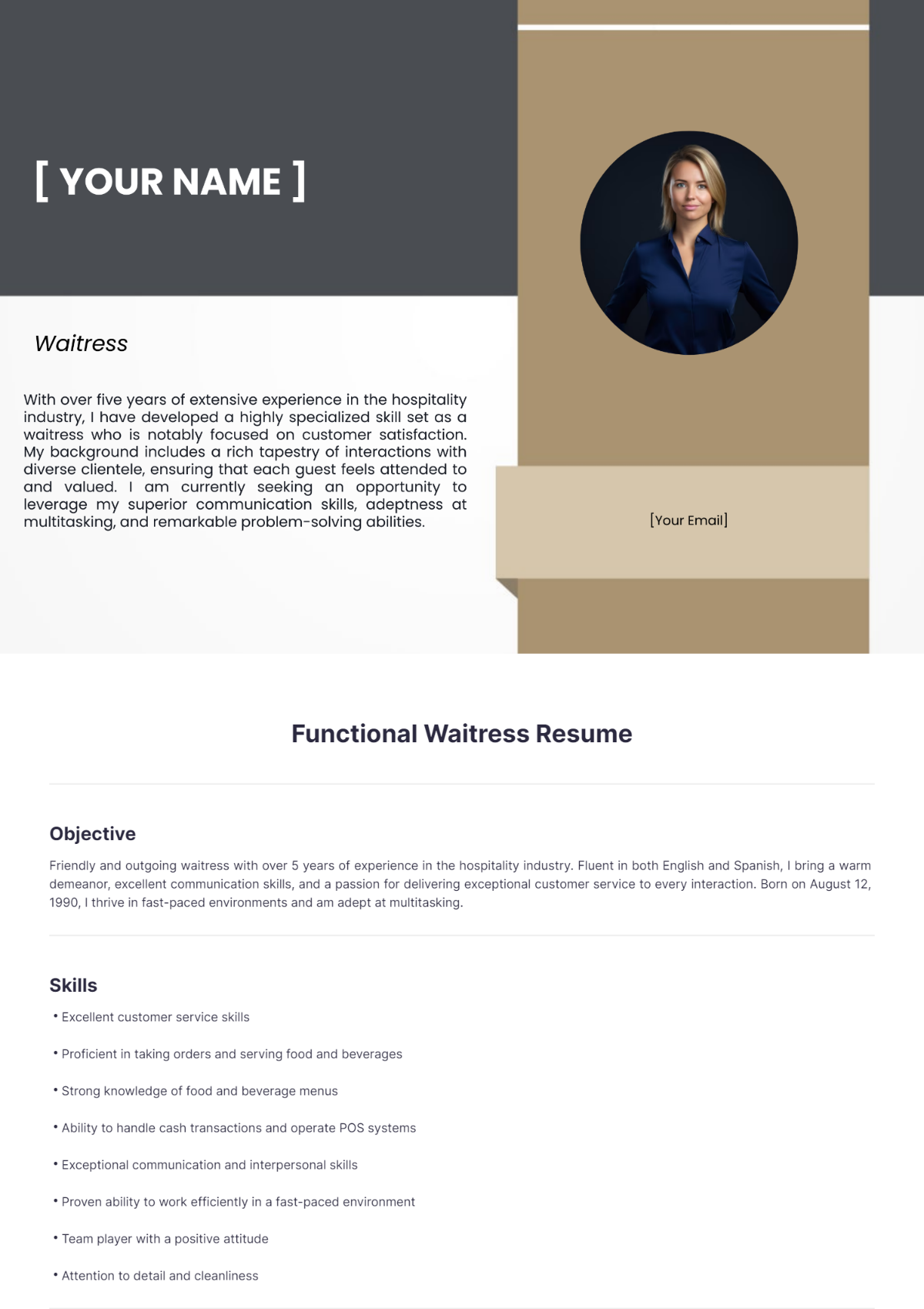 Functional Waitress Resume - Edit Online & Download