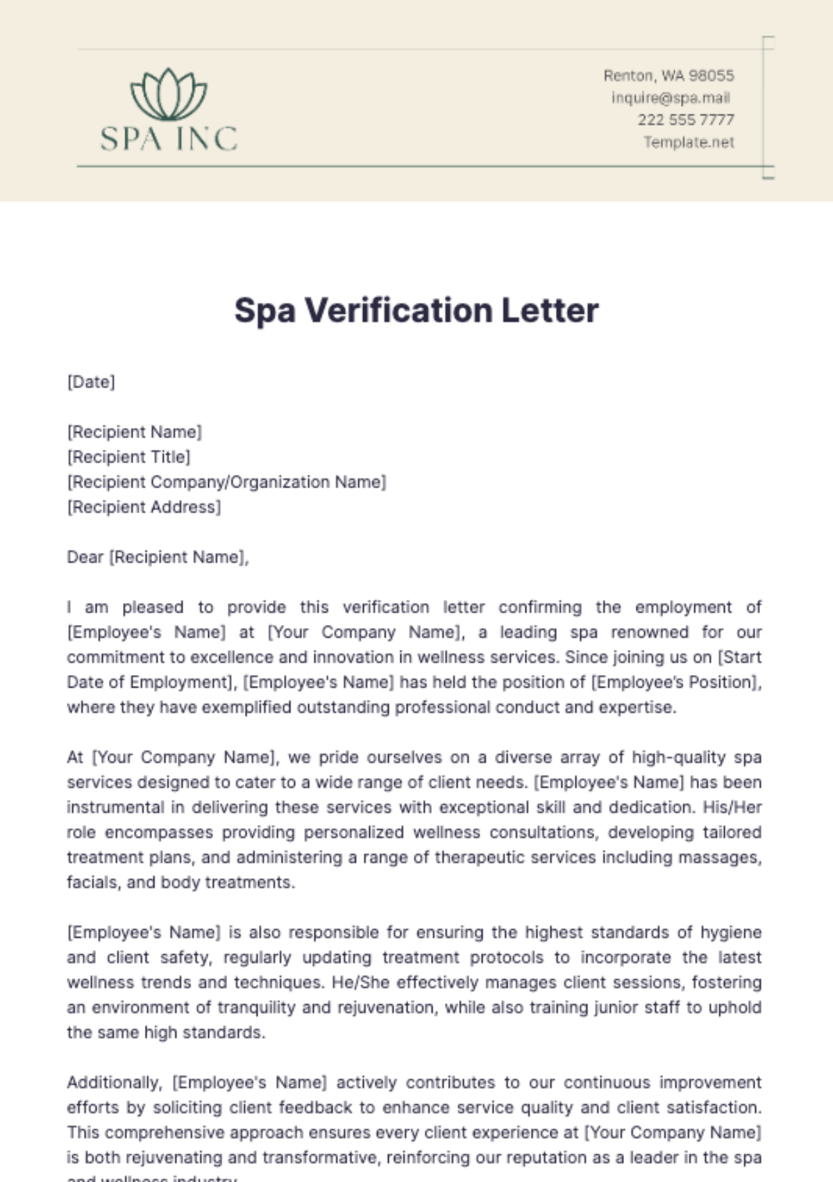 Spa Verification Letter Template - Edit Online & Download