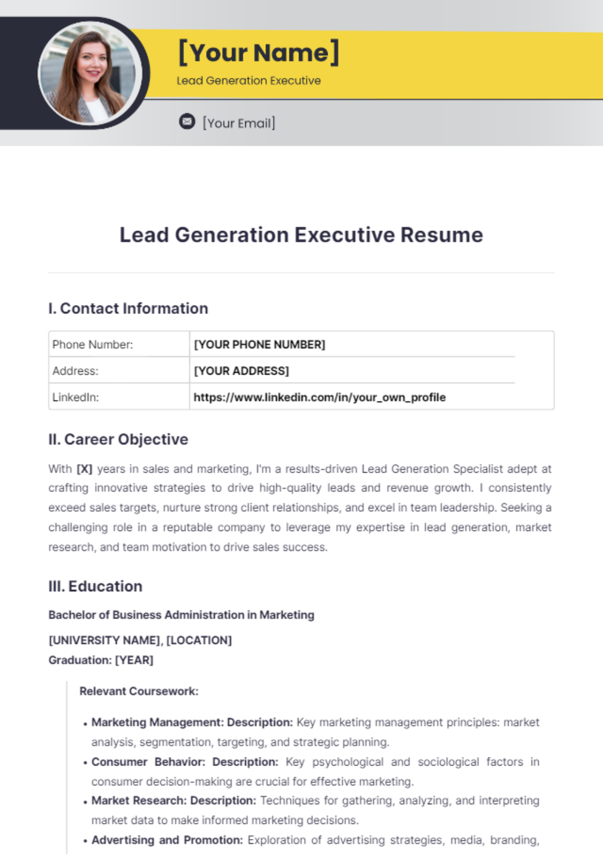 Lead Generation Executive Resume - Edit Online & Download