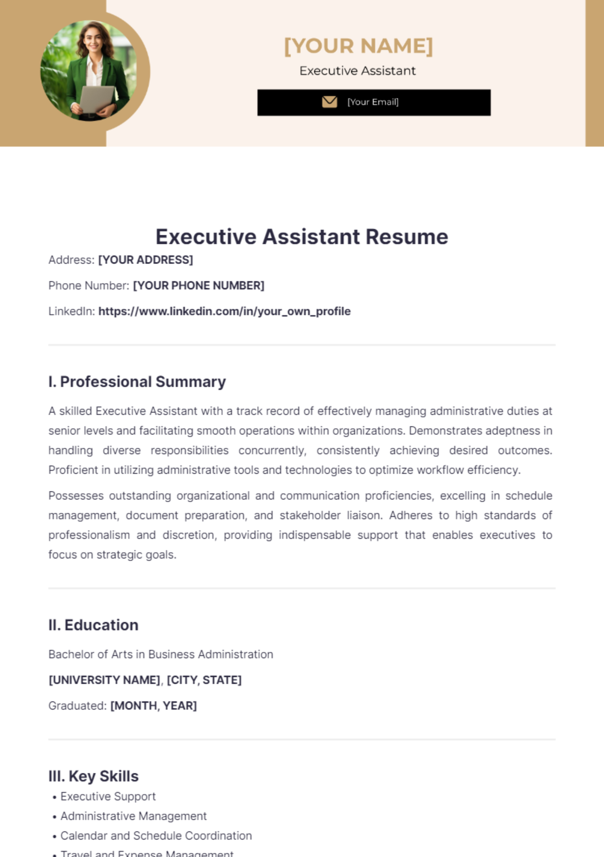 Executive Assistant Resume - Edit Online & Download