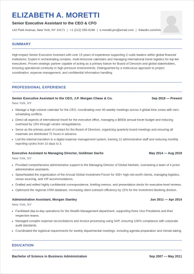 Free Executive Assistant ATS Resume Template, AI Resume Builder