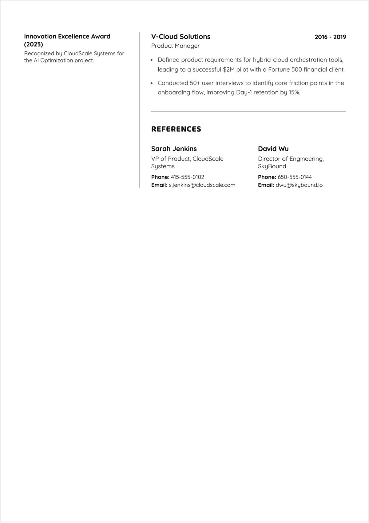 Free Software Product Manager ATS Resume Template, AI Resume Builder