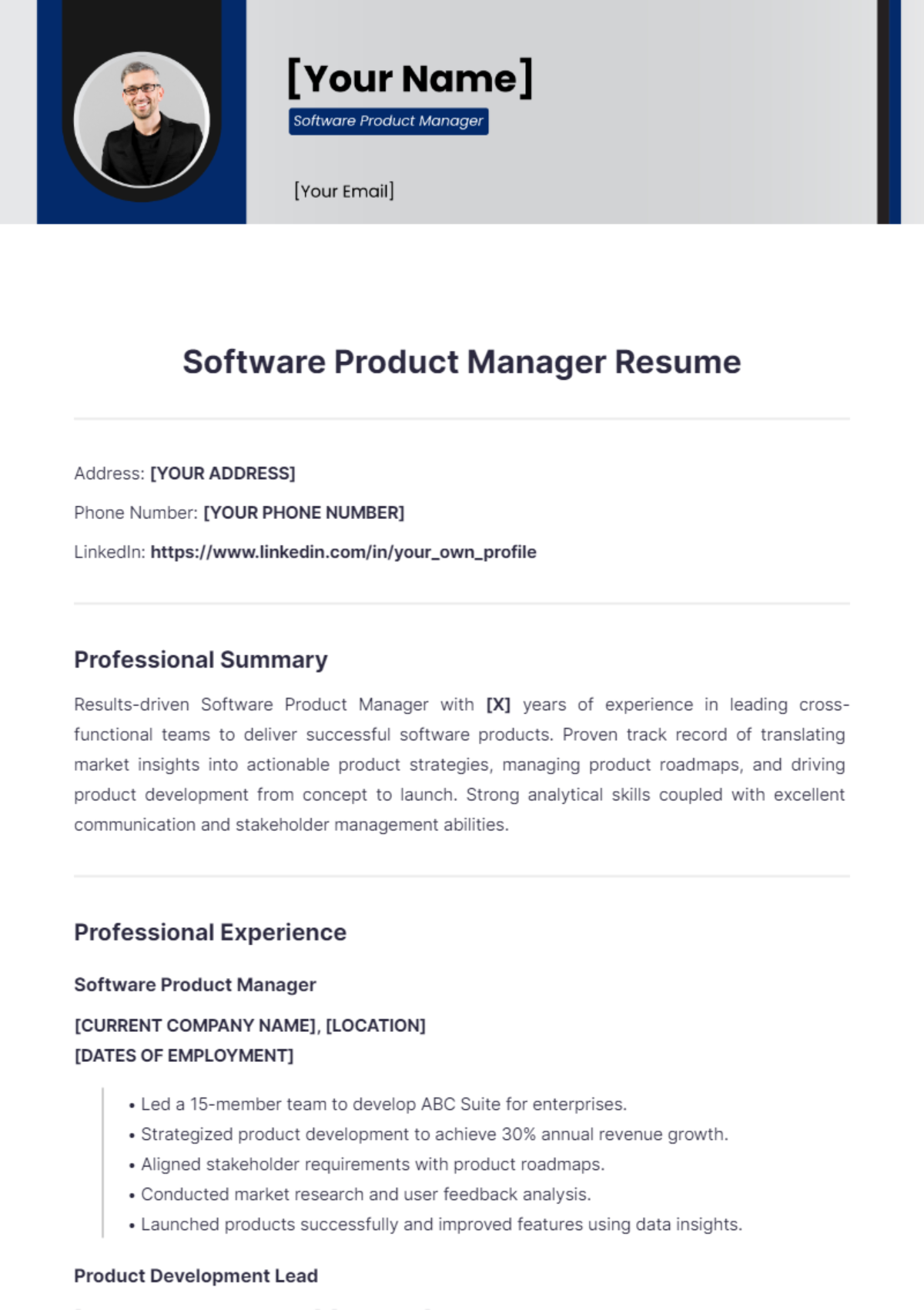 Software Product Manager Resume - Edit Online & Download