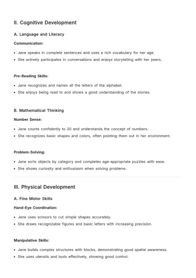 Free 3 Year Old Preschool Progress Report Template to Edit Online