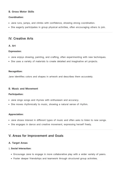 Free 3 Year Old Preschool Progress Report Template to Edit Online