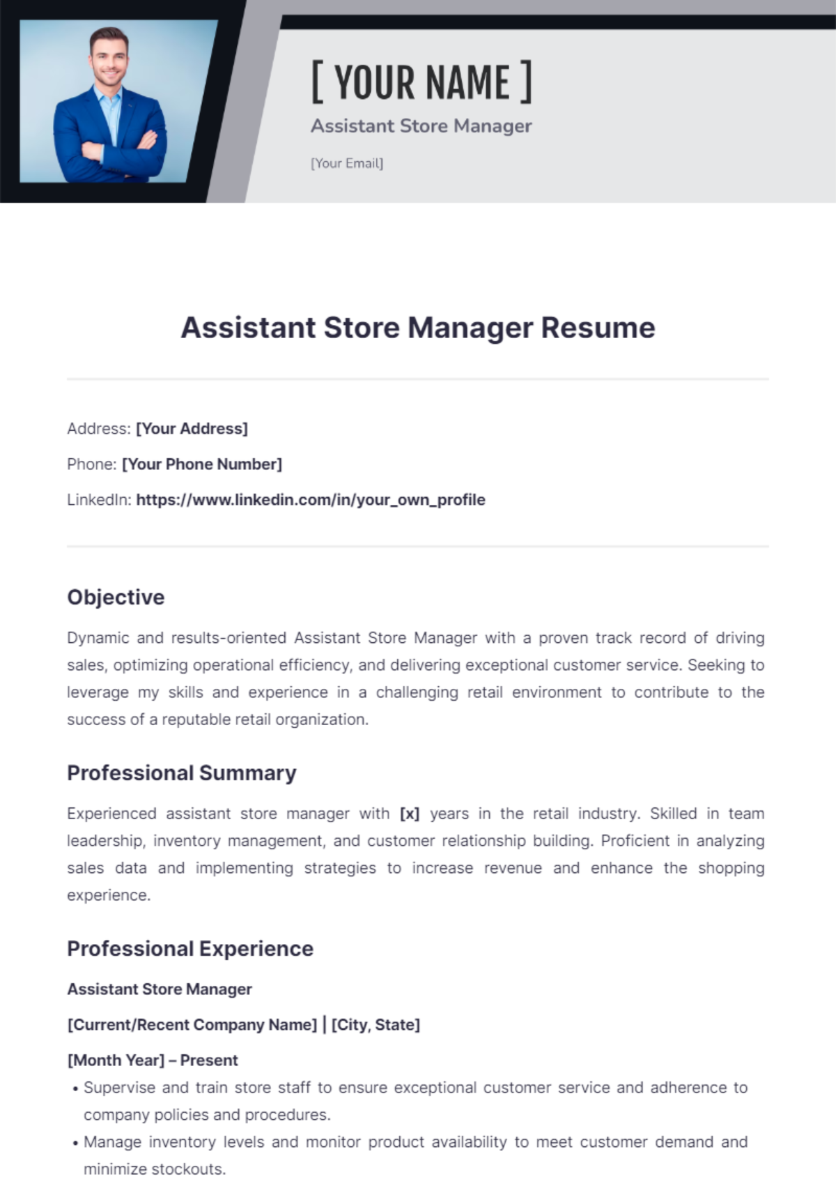 Assistant Store Manager Resume - Edit Online & Download