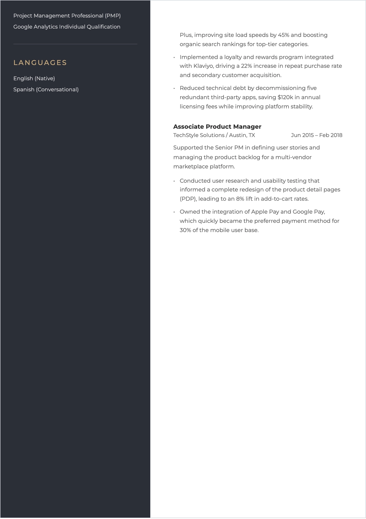 Free Ecommerce Product Manager ATS Resume Template, AI Resume Builder