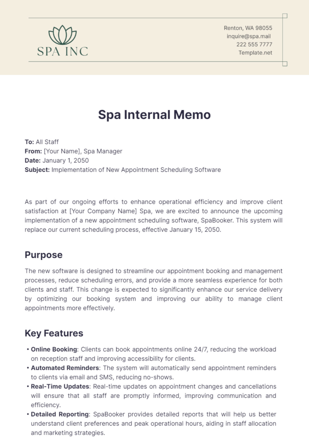 Spa Internal Memo Template - Edit Online & Download