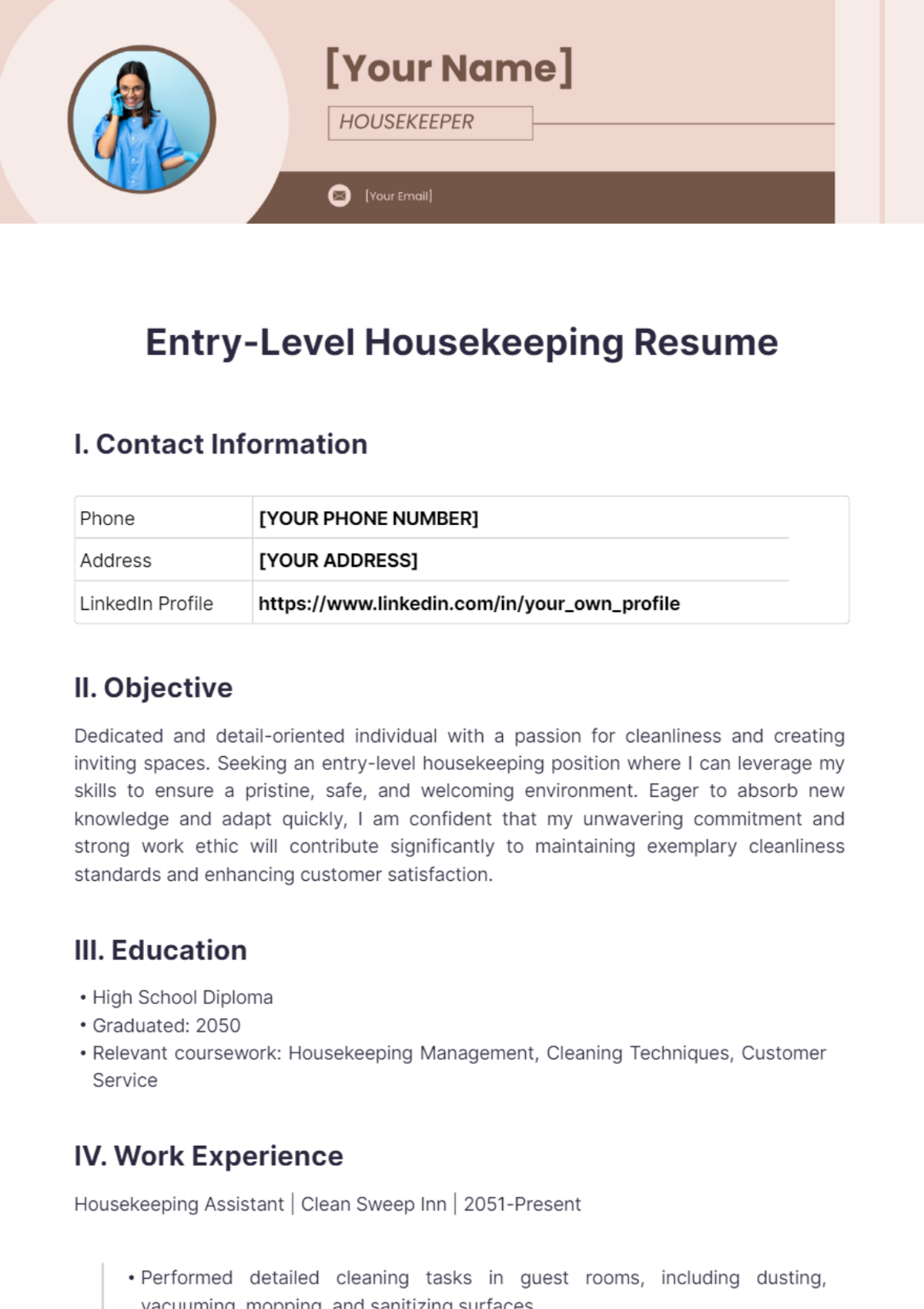 Entry-Level Housekeeping Resume - Edit Online & Download Example ...