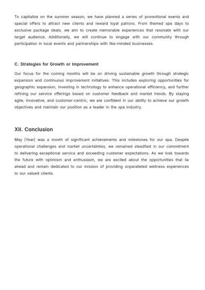 Free Spa Monthly Report Template to Edit Online