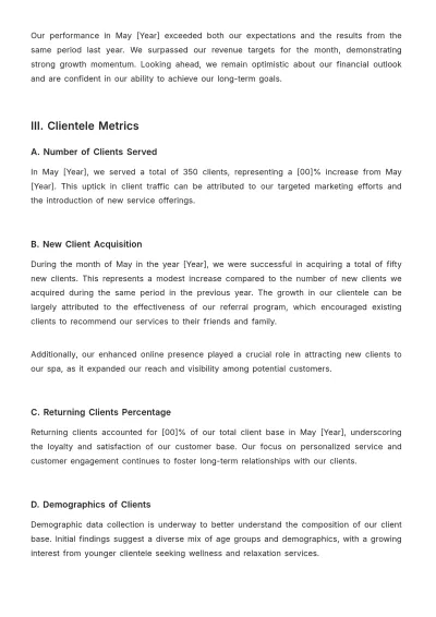 Free Spa Monthly Report Template to Edit Online