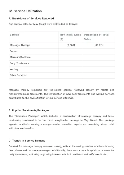 Free Spa Monthly Report Template to Edit Online