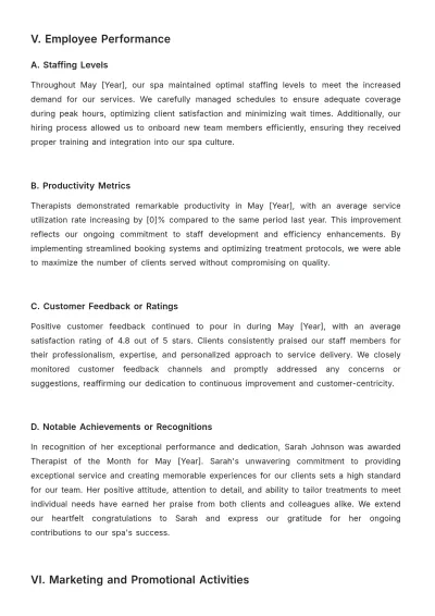 Free Spa Monthly Report Template to Edit Online