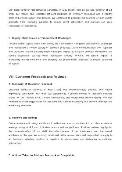 Free Spa Monthly Report Template to Edit Online