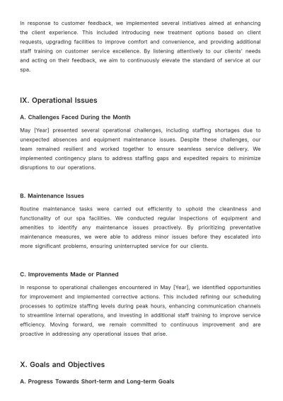 Free Spa Monthly Report Template to Edit Online