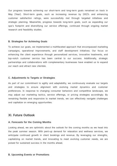 Free Spa Monthly Report Template to Edit Online