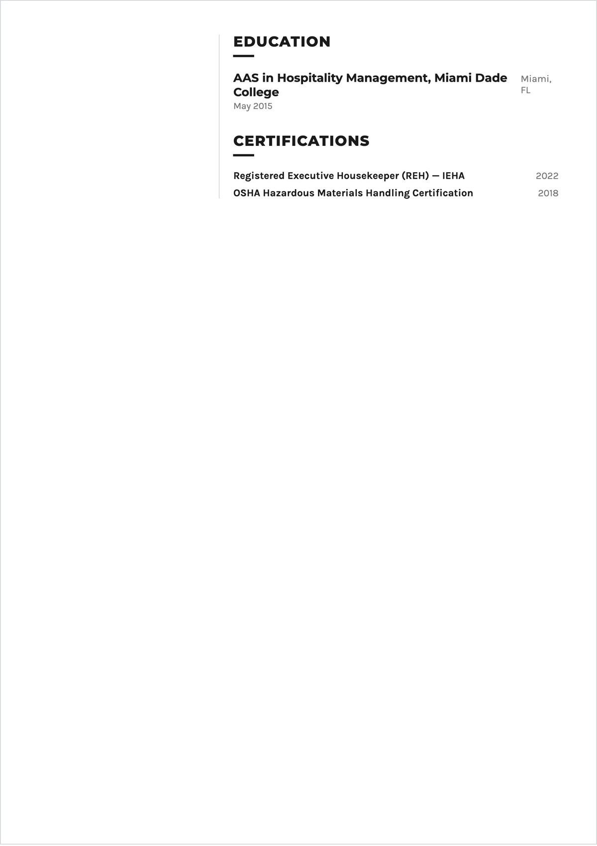 Free Housekeeping ATS Resume Template, AI Resume Builder