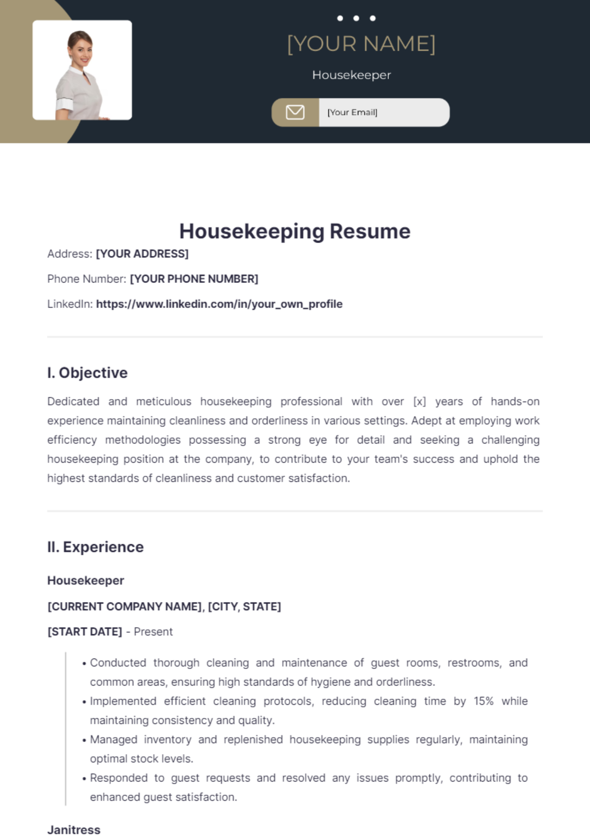 Housekeeping Resume - Edit Online & Download