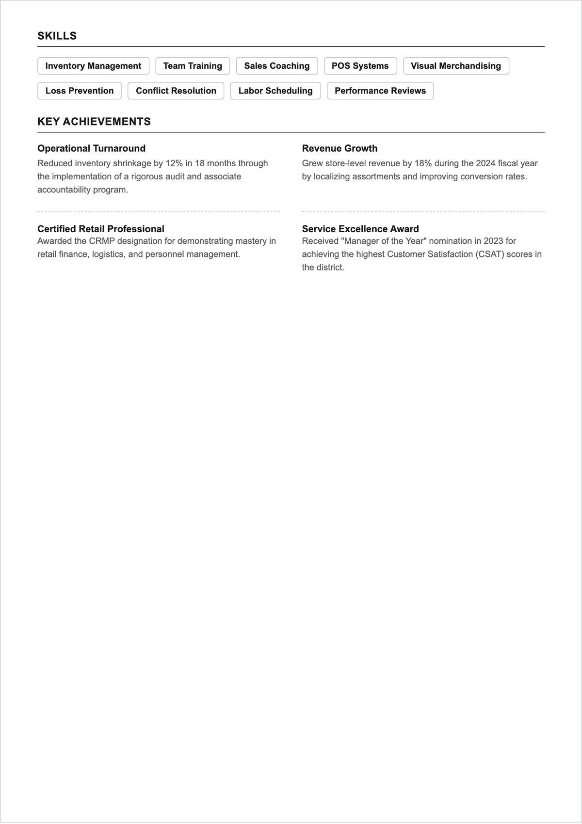 Free Professional Assistant Manager ATS Resume Template