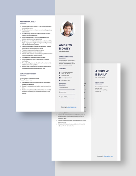 Gas Station Cashier Resume Template - Word, Apple Pages 