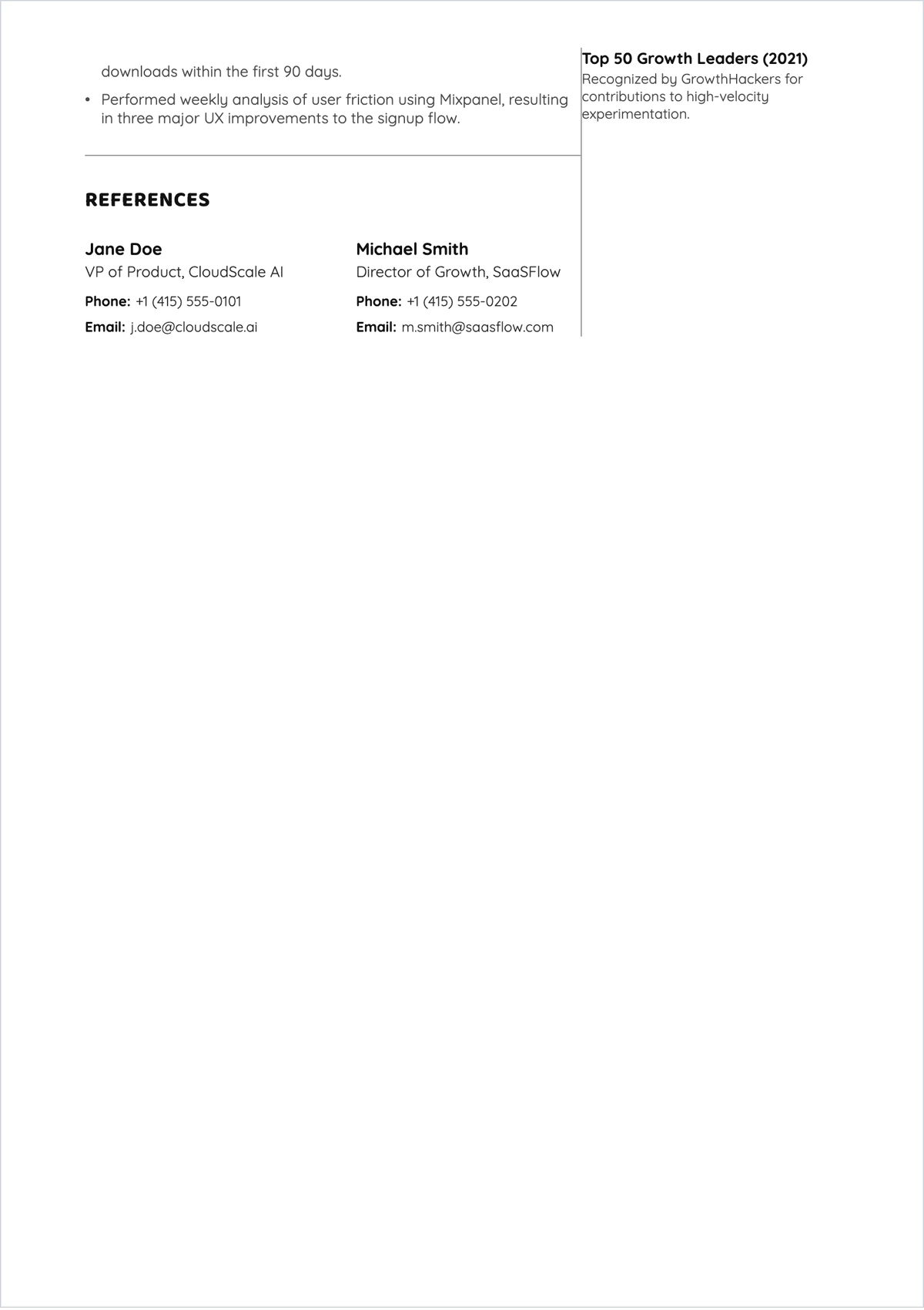 Free Growth Product Manager ATS Resume Outline Template