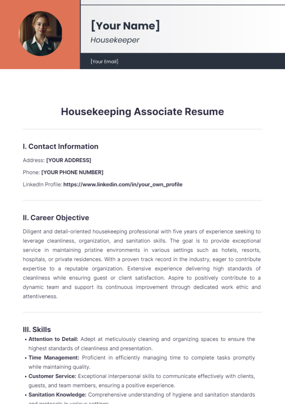 Housekeeping Associate Resume - Edit Online & Download