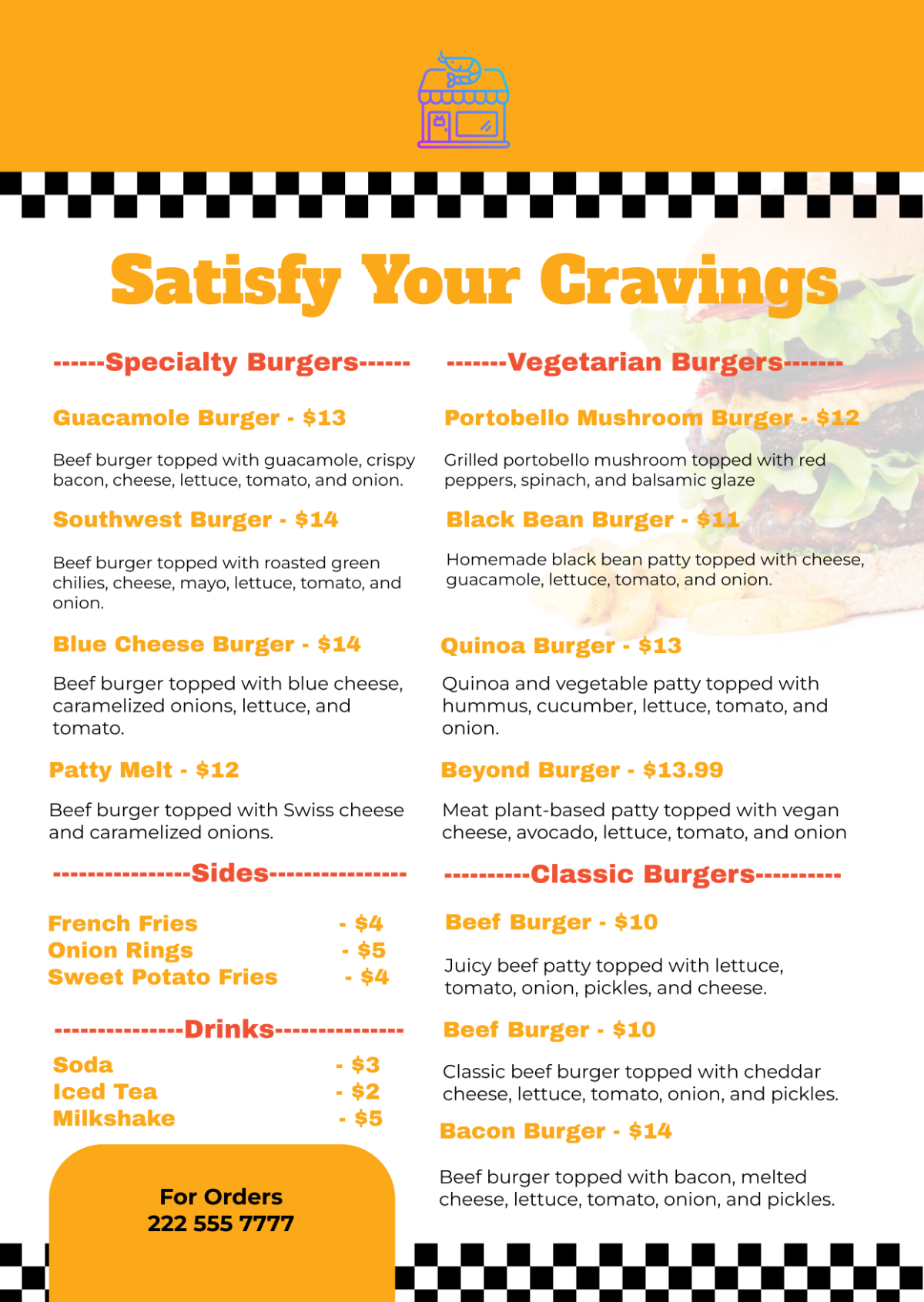 Burger Restaurant Menu Template - Edit Online & Download