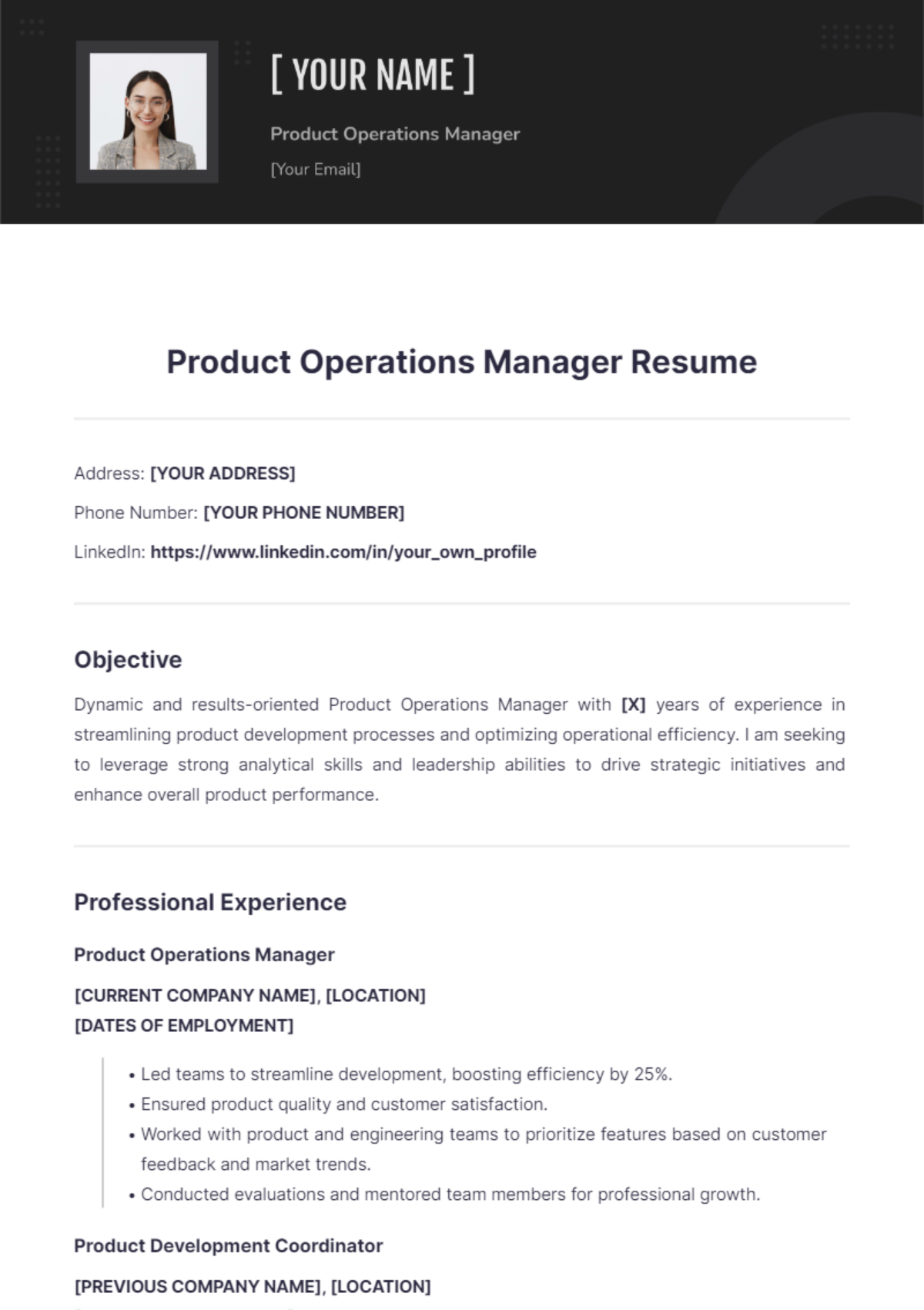 Product Operations Manager Resume - Edit Online & Download