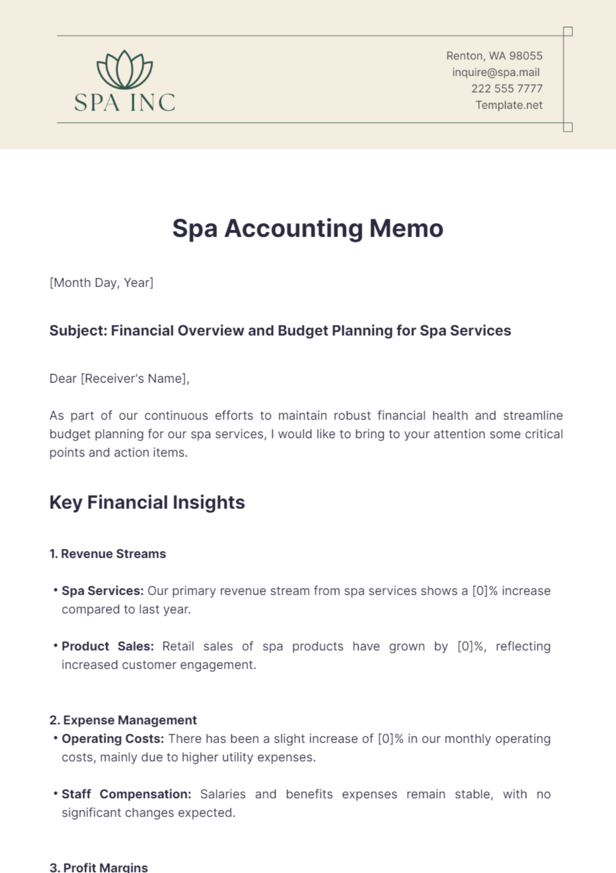 Spa Accounting Memo Template - Edit Online & Download