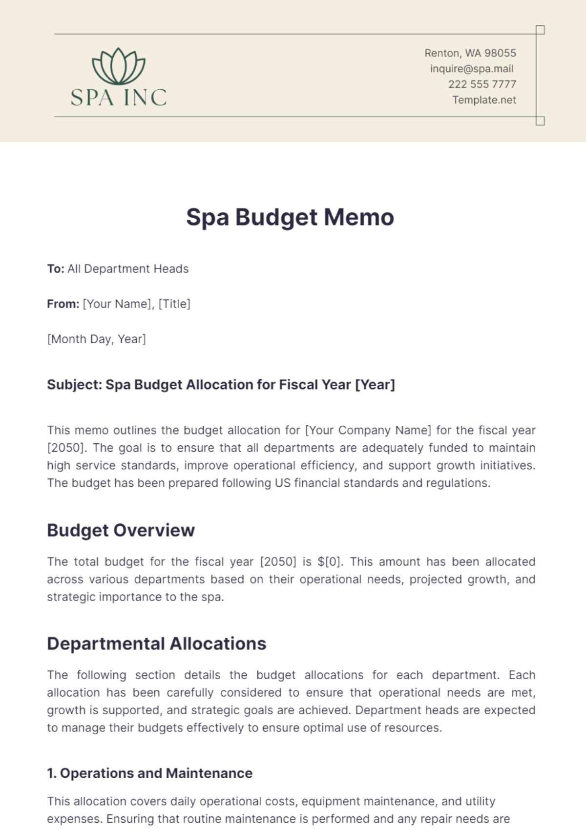 Spa Budget Memo Template - Edit Online & Download