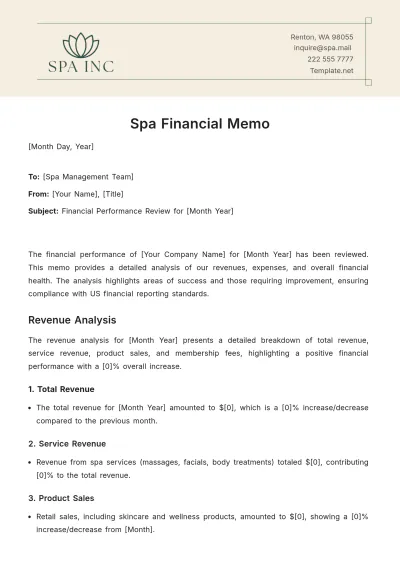 Free Spa Financial Memo Template to Edit Online