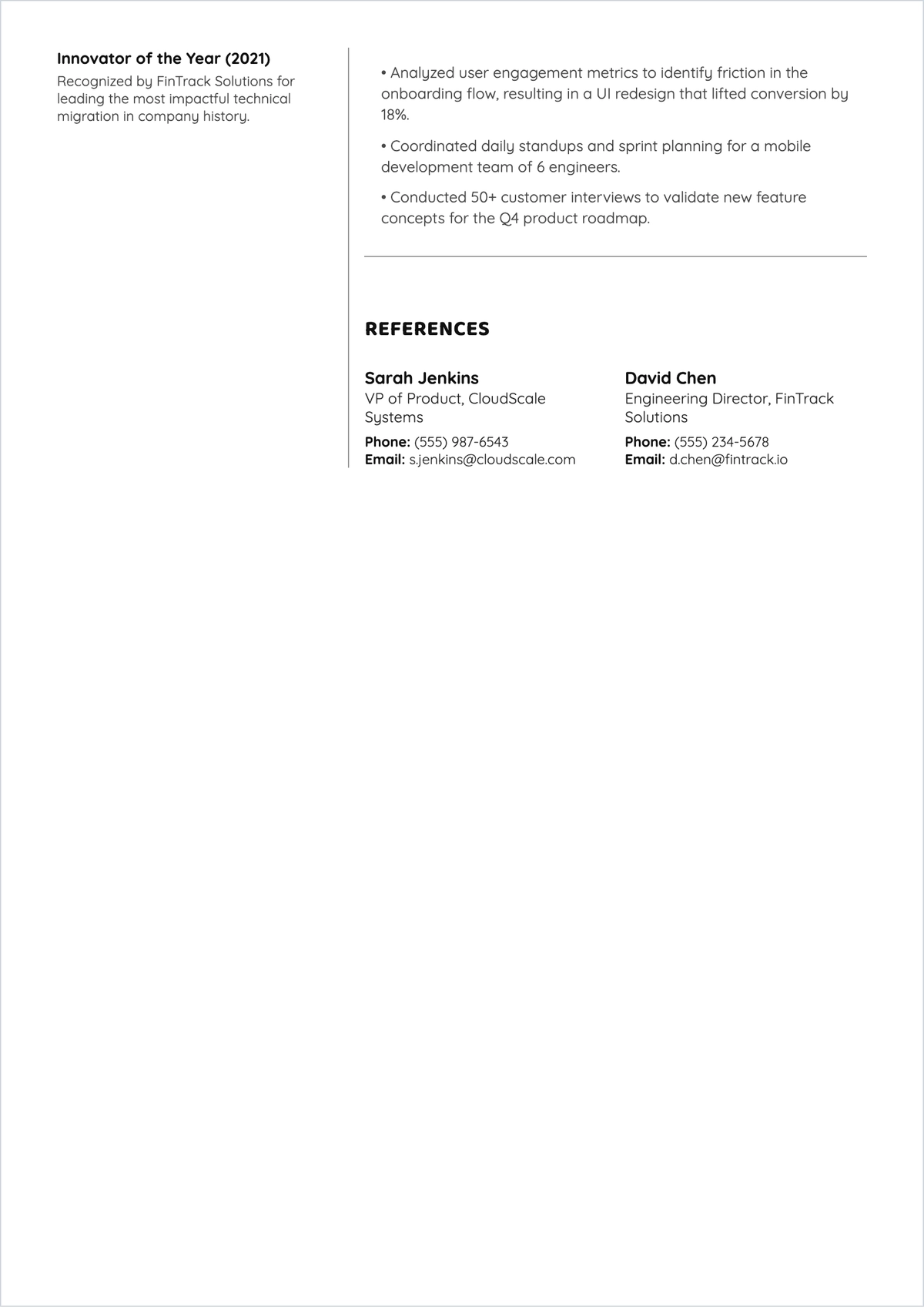 Free Technical Product Manager ATS Resume Template, AI Resume Builder