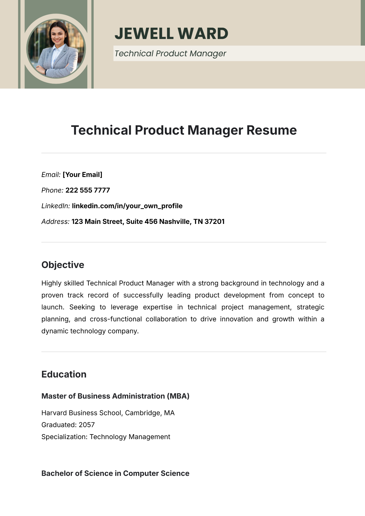 Technical Product Manager Resume Template - Edit Online & Download