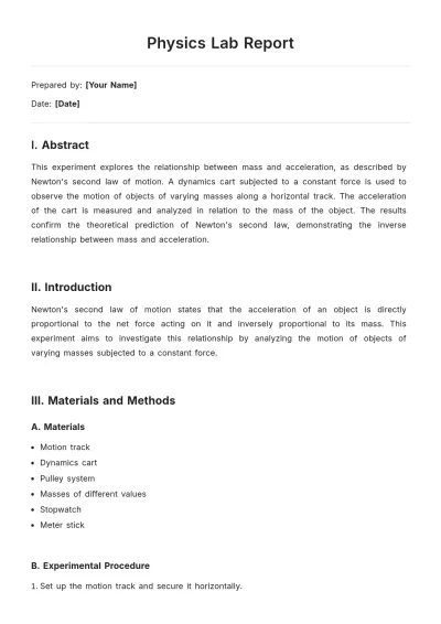 Free Physics Lab Report Template to Edit Online