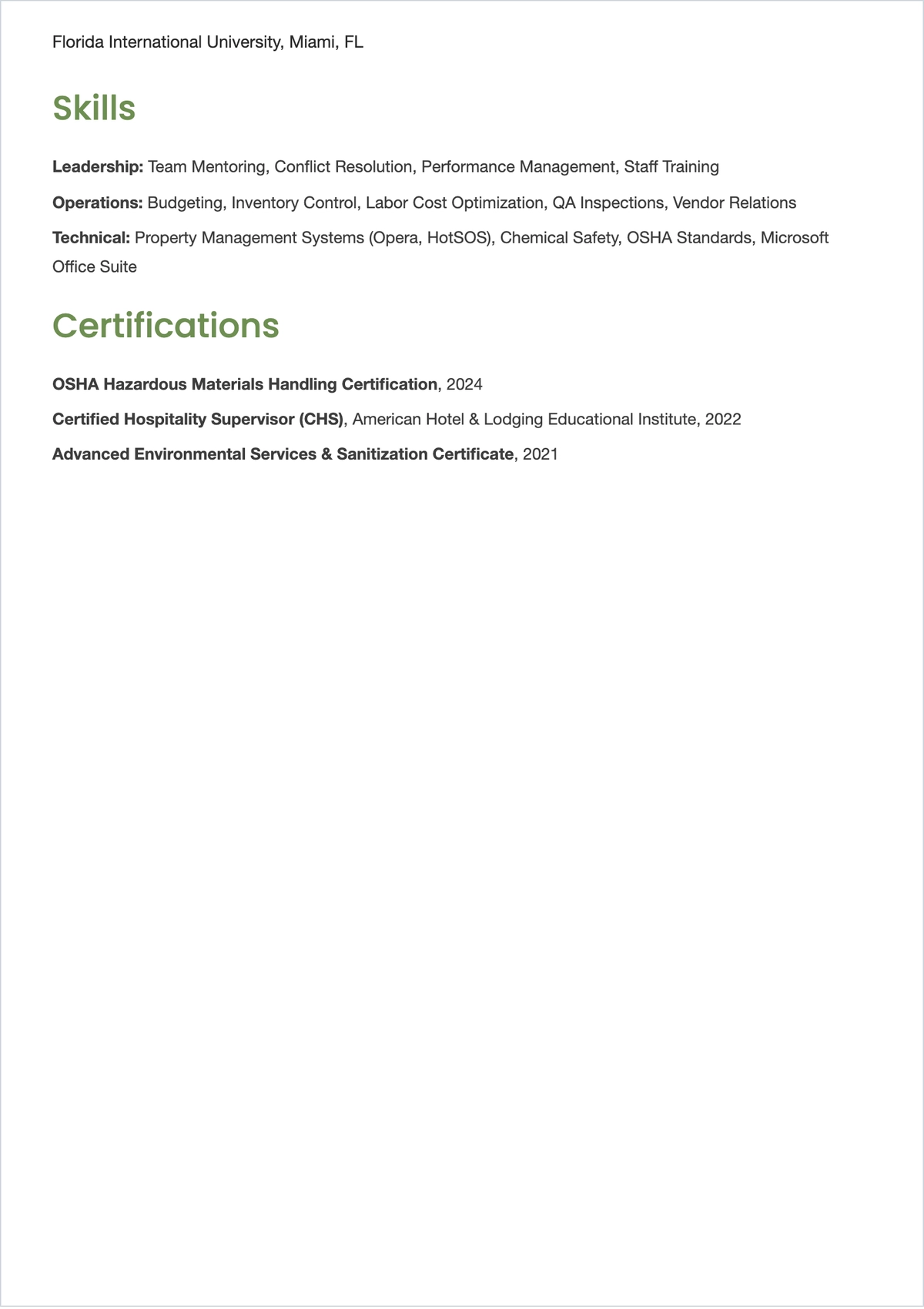 Free Housekeeping Team Leader ATS Resume Template, AI Resume Builder