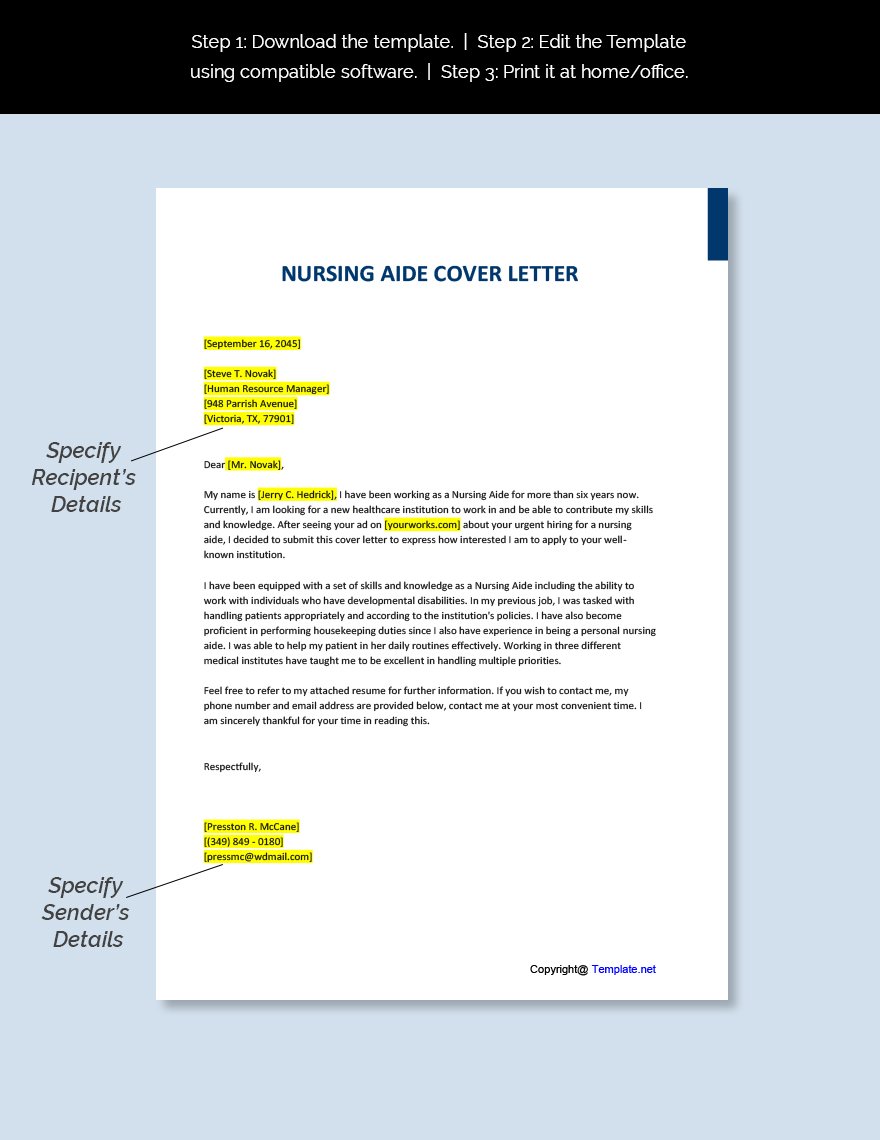 Nursing Aide Cover Letter Template