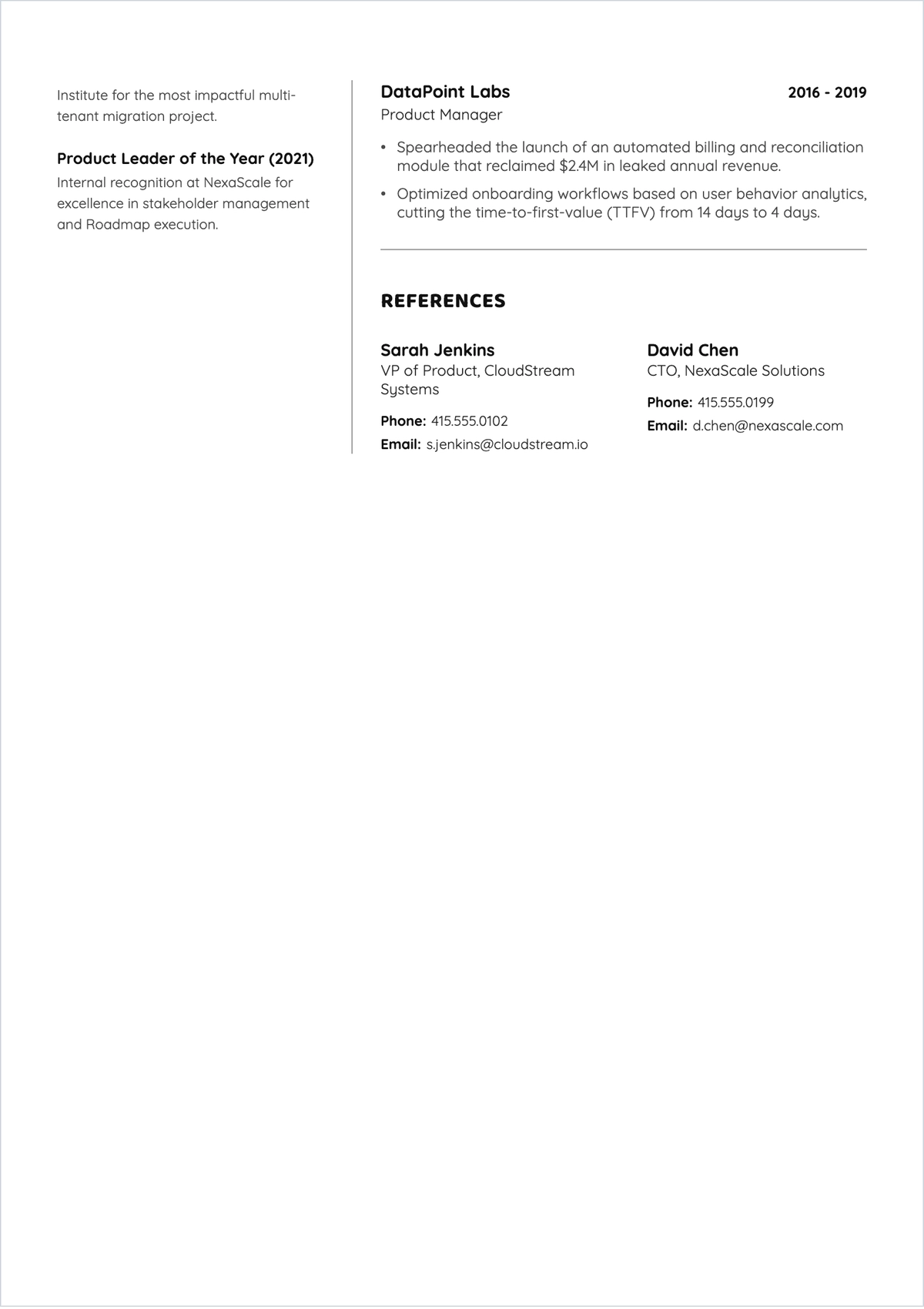 Free Simple Product Manager ATS Resume Template, AI Resume Builder