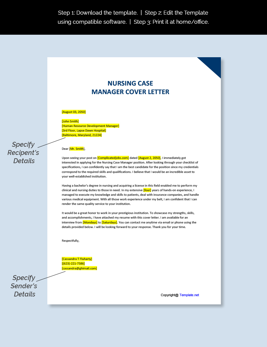 Nursing Case Manager Cover Letter Template