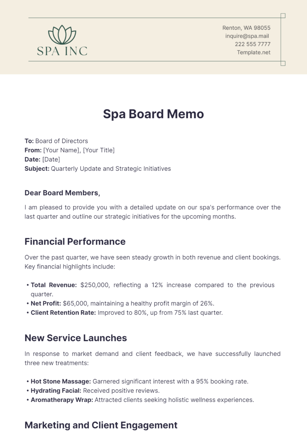 Spa Board Memo Template - Edit Online & Download