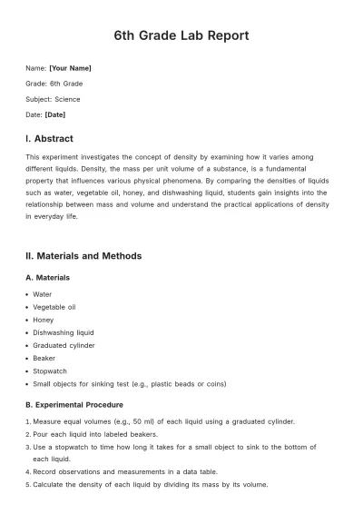 Free 6th Grade Lab Report Template to Edit Online