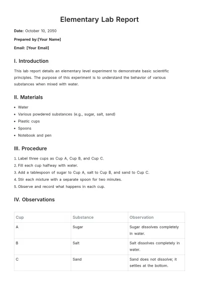 Free Elementary Lab Report Template to Edit Online